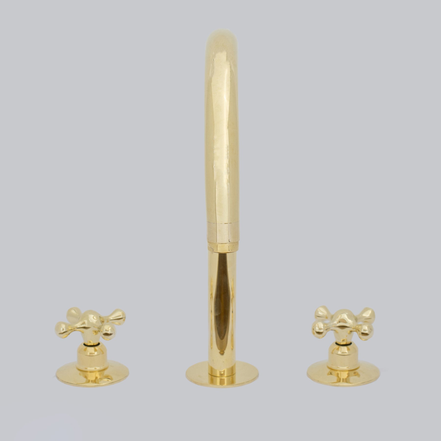 Unlacquered Brass Widespread Kitchen Faucet, Solid Brass 3-Holes Deck Mount Faucet, Simple Cross Handles alternate view 9