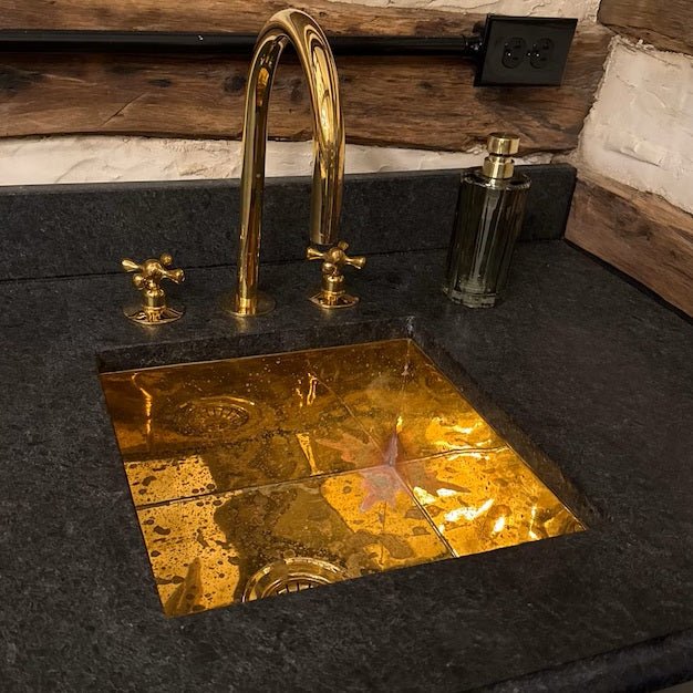 Unlacquered Brass Widespread Kitchen Faucet, Solid Brass 3-Holes Deck Mount Faucet, Simple Cross Handles