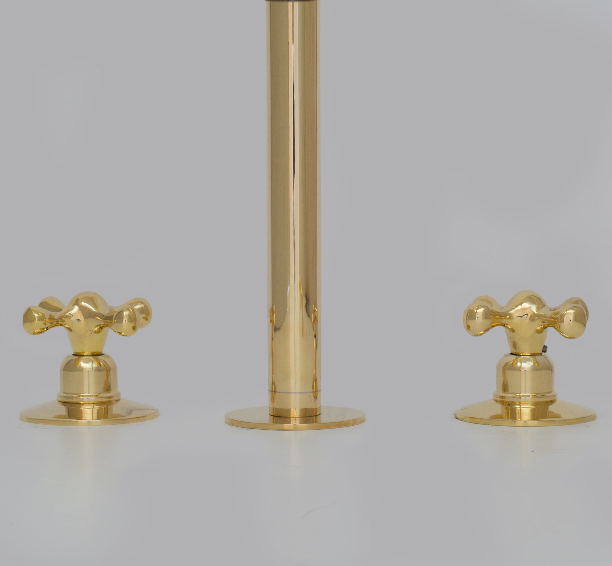 Unlacquered Brass Widespread Kitchen Faucet, Solid Brass 3-Holes Deck Mount Faucet, Simple Cross Handles alternate view 3