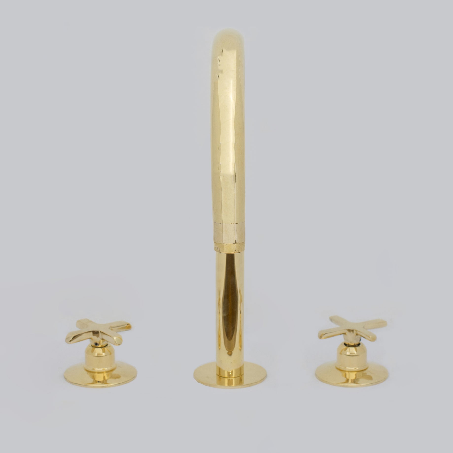 Unlacquered Brass Widespread Kitchen Faucet, Solid Brass 3-Holes Deck Mount Faucet, Simple Cross Handles alternate view 10