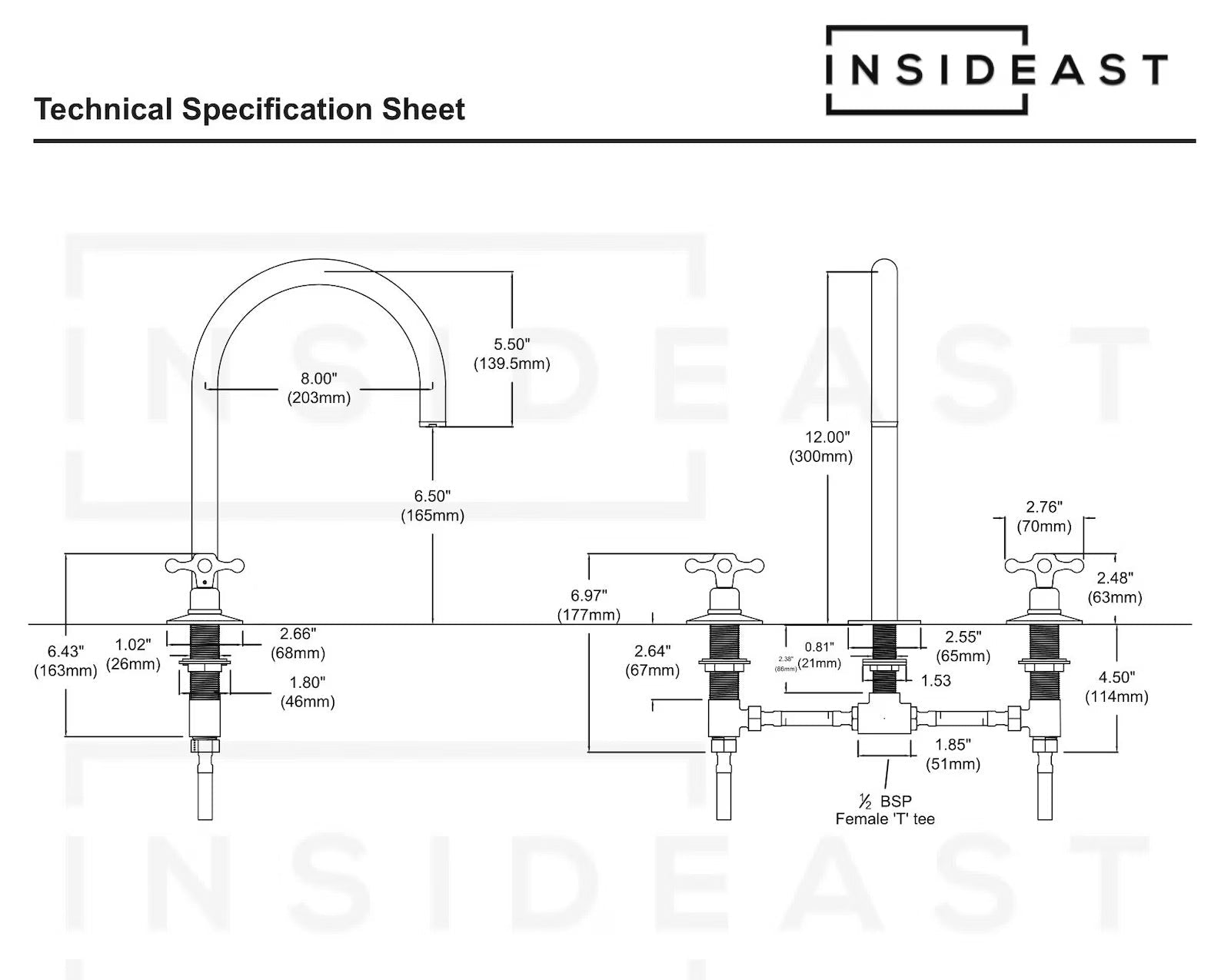 Unlacquered Brass Widespread Kitchen Faucet, Solid Brass 3-Holes Deck Mount Faucet, Simple Cross Handles alternate view 19