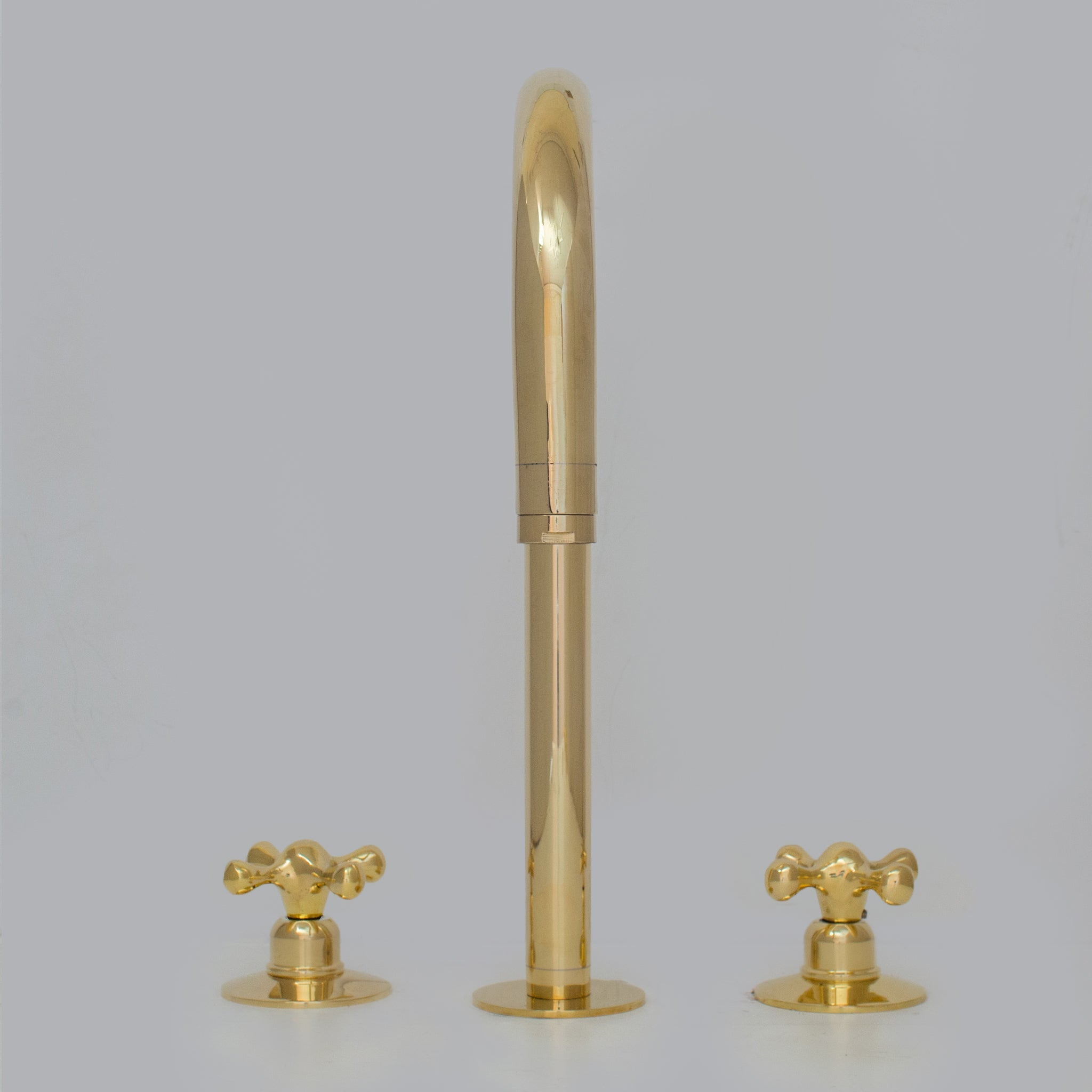 Unlacquered Brass Widespread Kitchen Faucet, Solid Brass 3-Holes Deck Mount Faucet, Simple Cross Handles alternate view 2