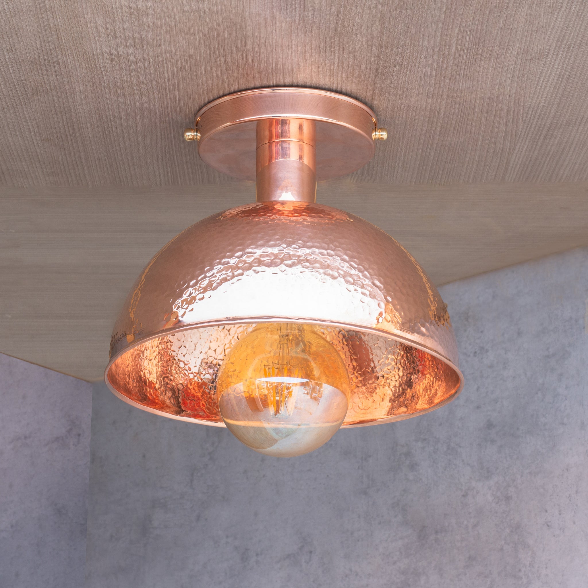 Unlacquered Copper Ceiling Light, Hammered Copper Flush Mount Light, Copper Ceiling Pendant