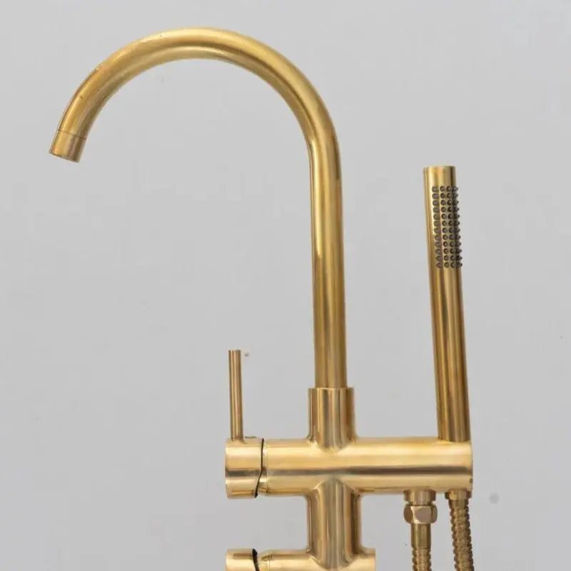 Unlacquered Solid Brass Tub Filler and Handheld Standing Two Outlets Bathtub Faucet alternate view 3