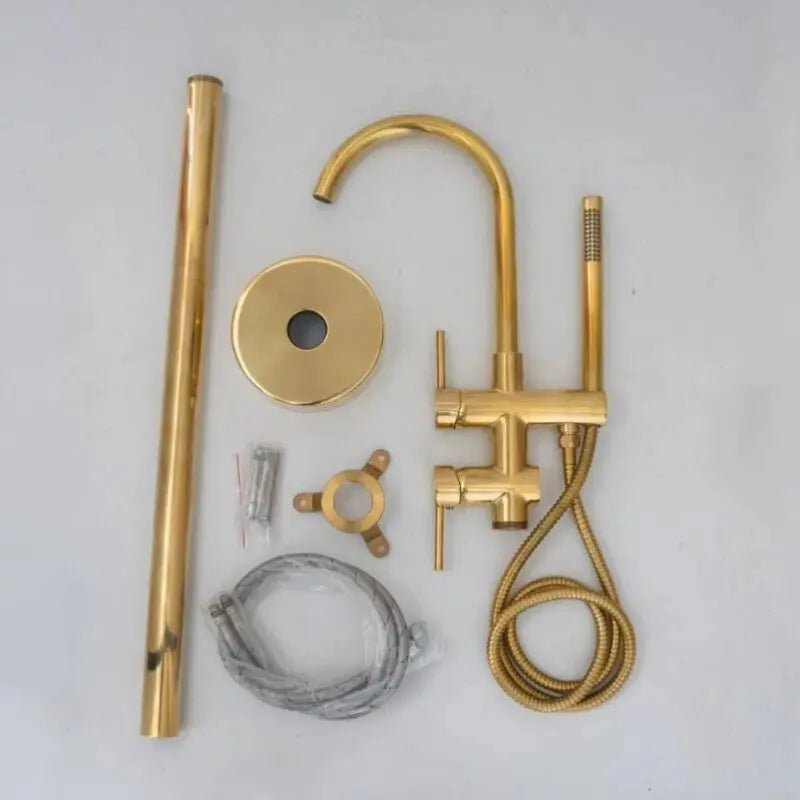 Unlacquered Solid Brass Tub Filler and Handheld Standing Two Outlets Bathtub Faucet alternate view 6