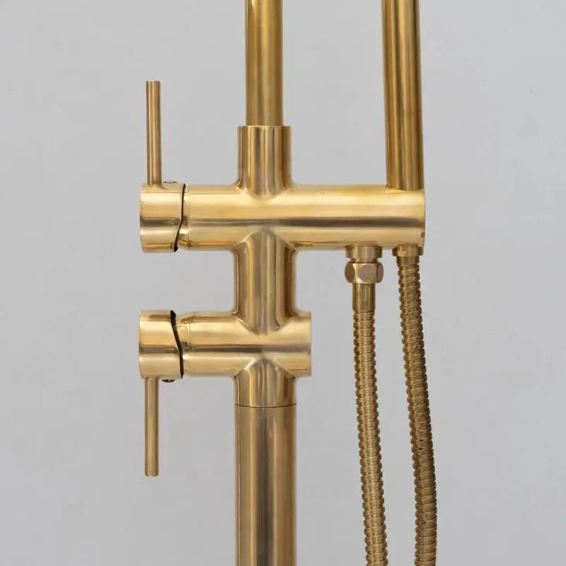 Unlacquered Solid Brass Tub Filler and Handheld Standing Two Outlets Bathtub Faucet alternate view 4