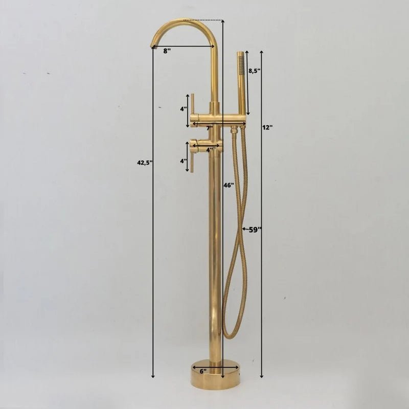 Unlacquered Solid Brass Tub Filler and Handheld Standing Two Outlets Bathtub Faucet alternate view 5