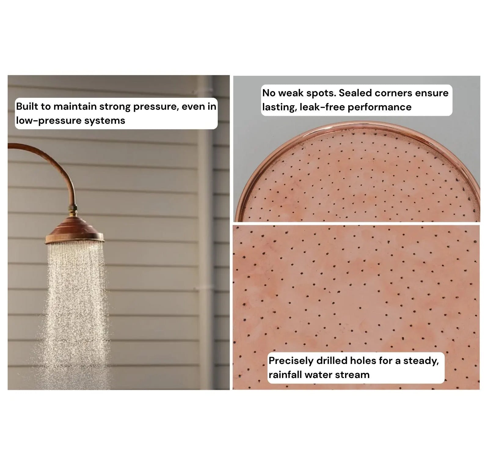 Unlacquered Solid Copper Rain Shower Head, Large Round Handcrafted Vintage Showerhead, Works Outdoor alternate view 8