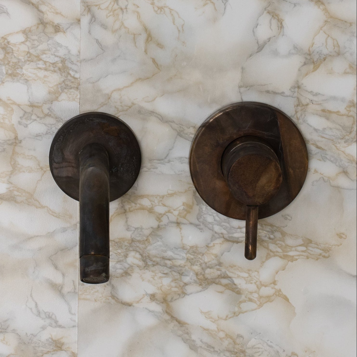 Vintage Bathroom Wall Faucet, Aged Brass Built-in Faucet, Concealed Mixer Tap, Recessed Basin Mixer Faucet alternate view 3