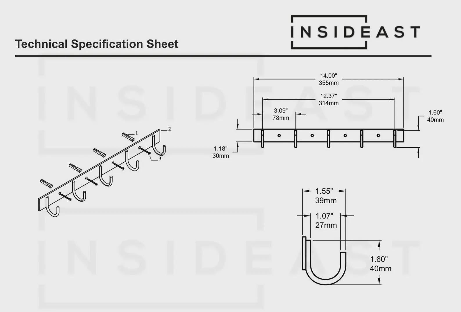 Vintage Brass Hooks Rail | Coat Rack Hooks alternate view 7