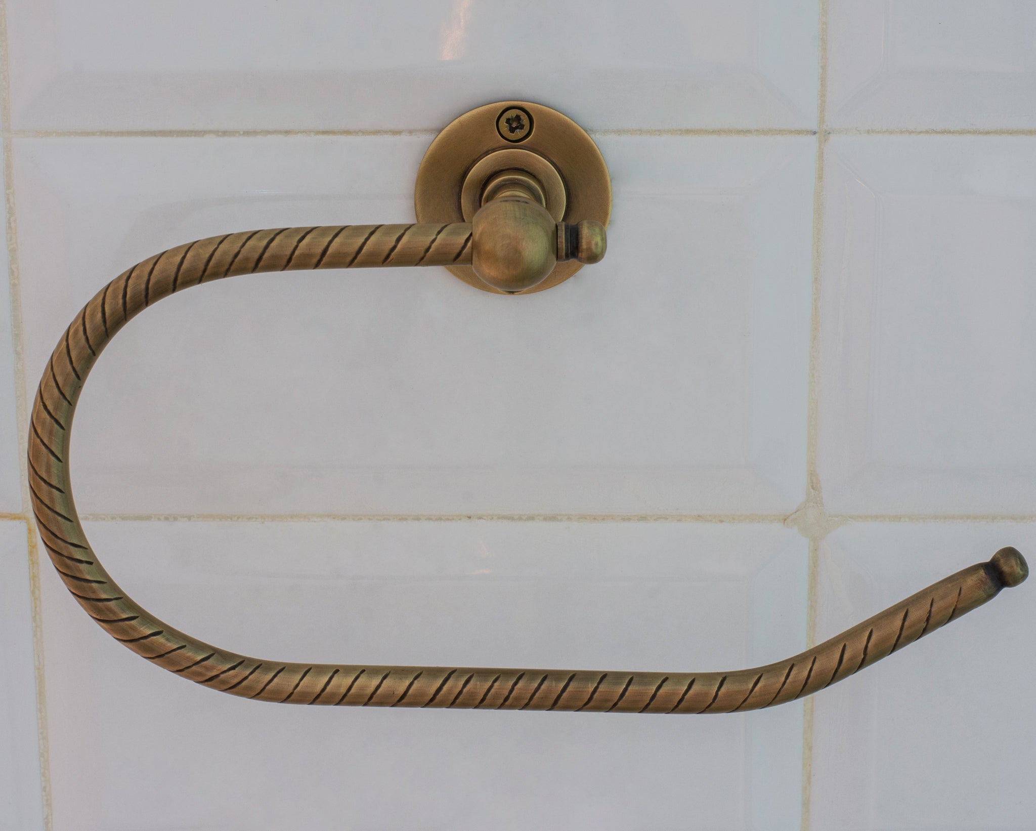 Vintage Brass Towel Holder, Towel Ring Hanger, Wall Mount Bathroom Ring Holder, Hand Engraved Ring For Towels alternate view 6