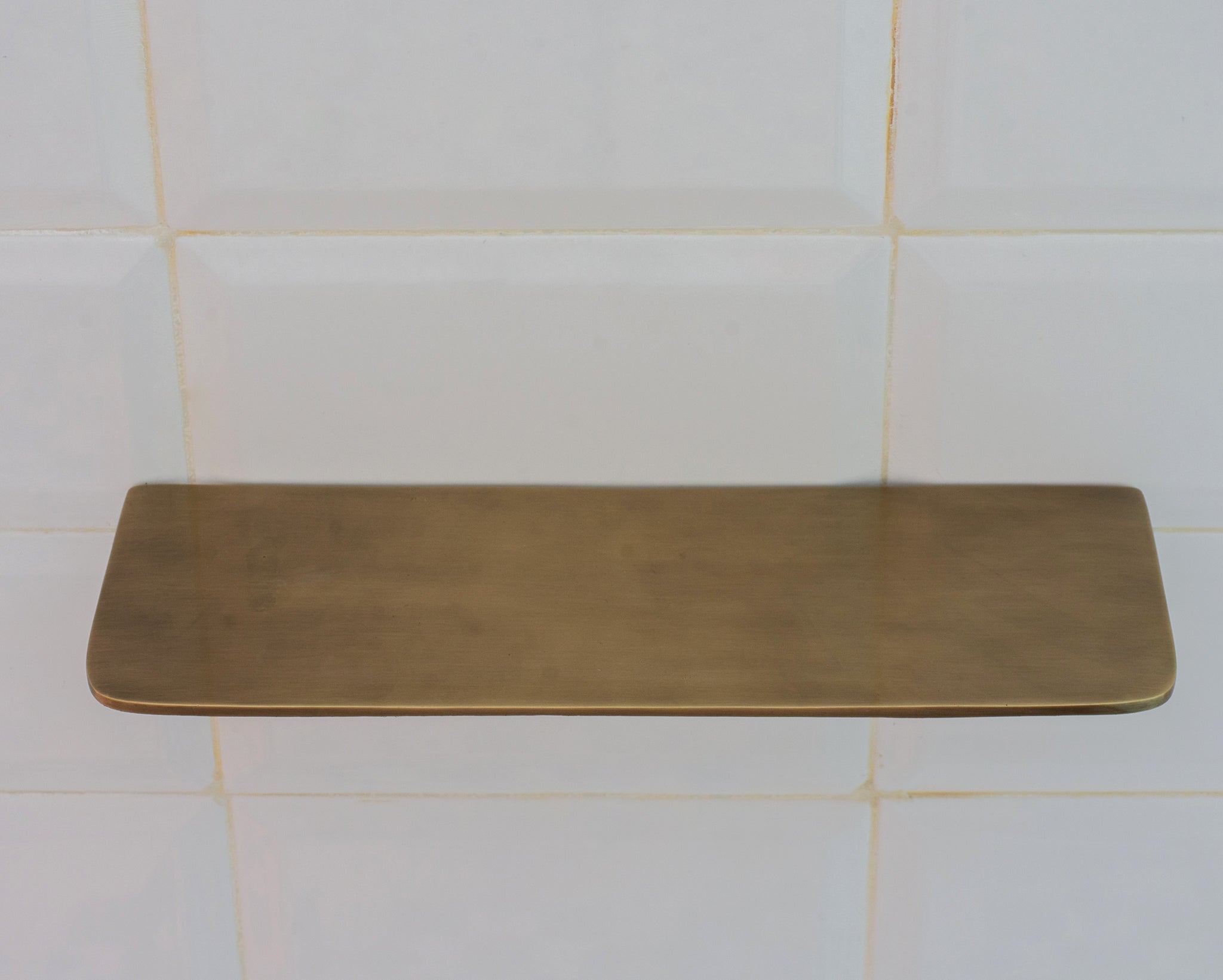 Vintage Brass Wall-Mounted Shower Shelf | Aged Brass Floating Shelf alternate view 3