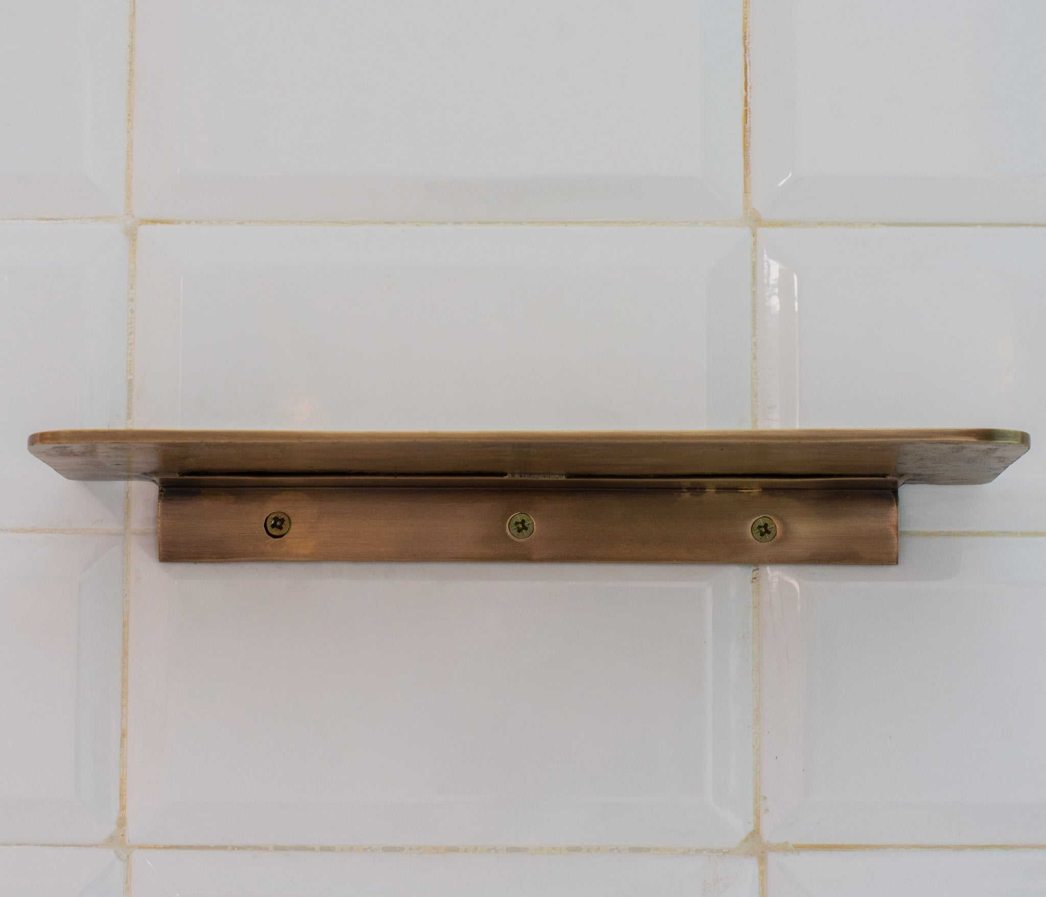 Vintage Brass Wall-Mounted Shower Shelf | Aged Brass Floating Shelf alternate view 4