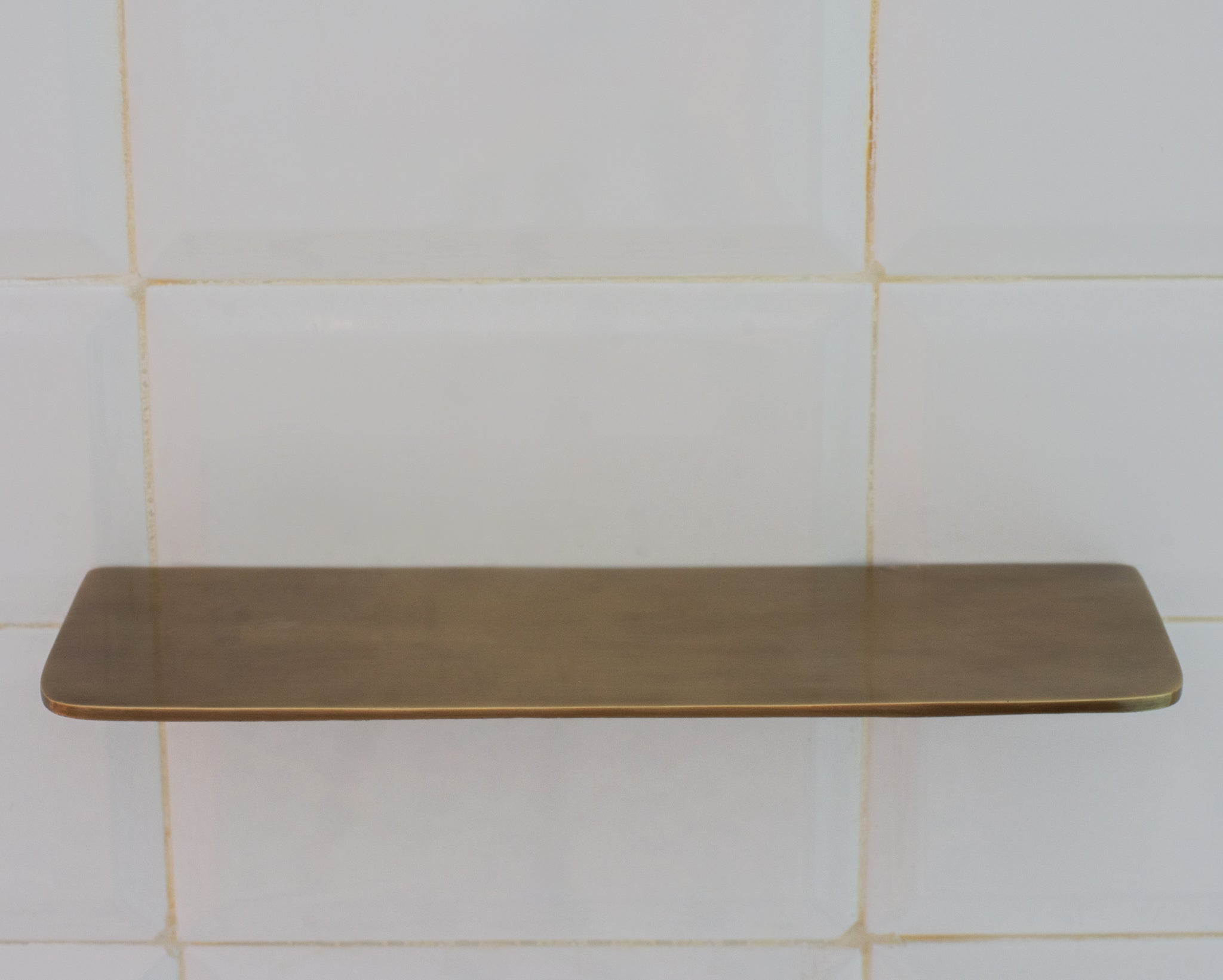 Vintage Brass Wall-Mounted Shower Shelf | Aged Brass Floating Shelf alternate view 5
