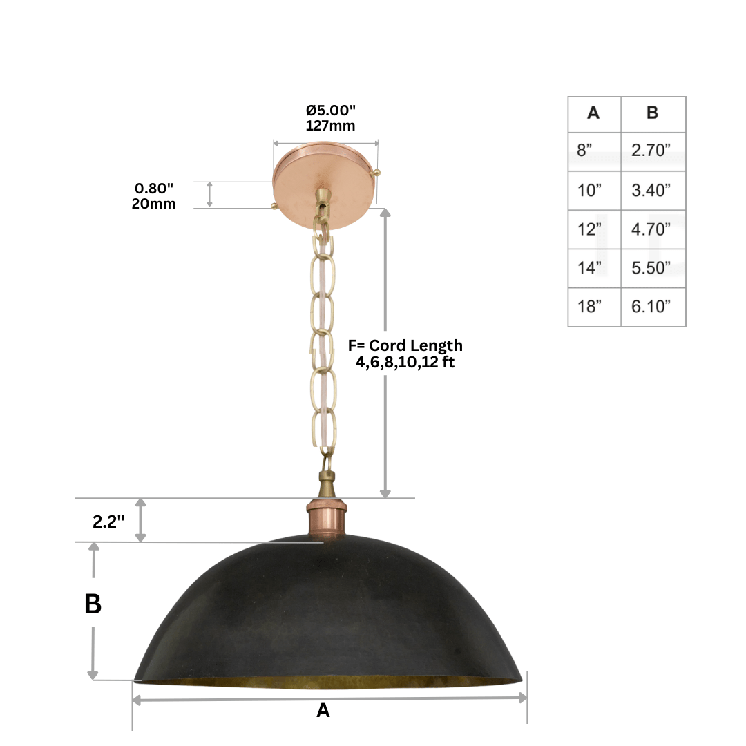 Vintage Oiled Brass Dome Pendant – Hand-Hammered Brass Interior Hanging Light alternate view 10