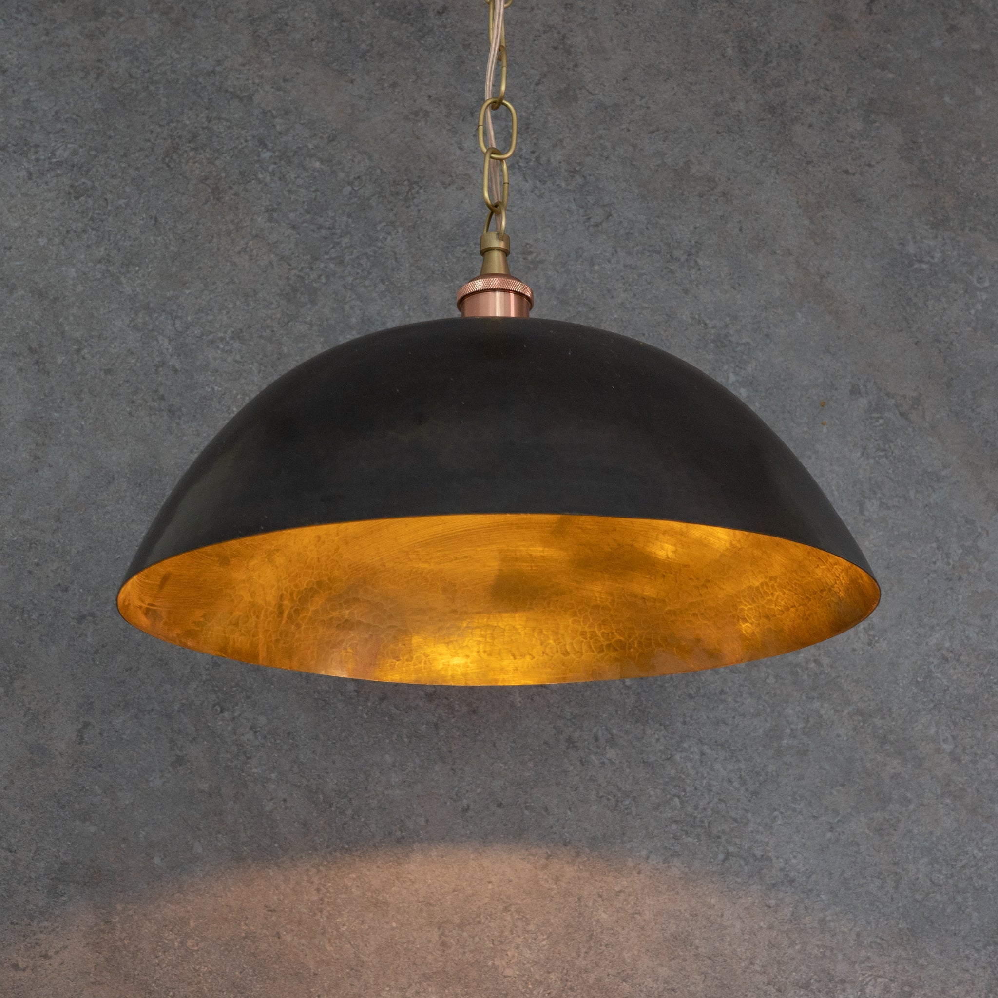 Vintage Oiled Brass Dome Pendant – Hand-Hammered Brass Interior Hanging Light alternate view 3