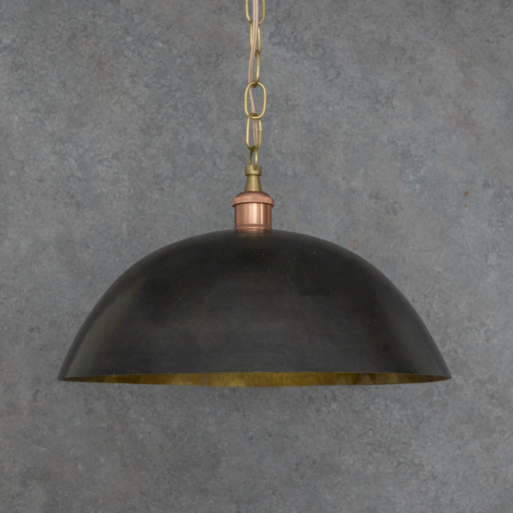 Vintage Oiled Brass Dome Pendant – Hand-Hammered Brass Interior Hanging Light alternate view 4