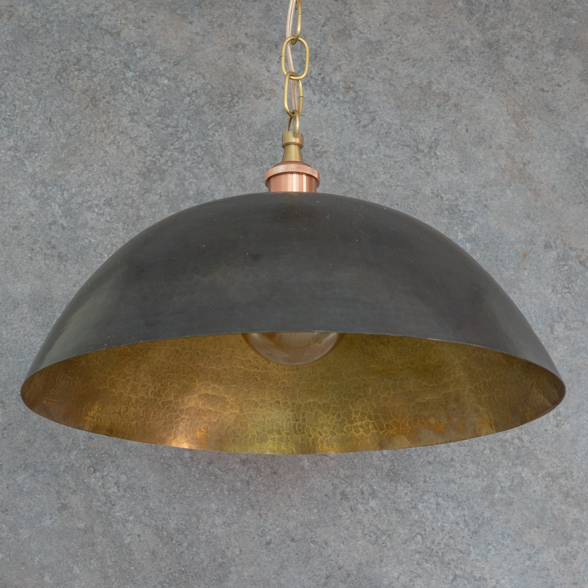 Vintage Oiled Brass Dome Pendant – Hand-Hammered Brass Interior Hanging Light alternate view 2