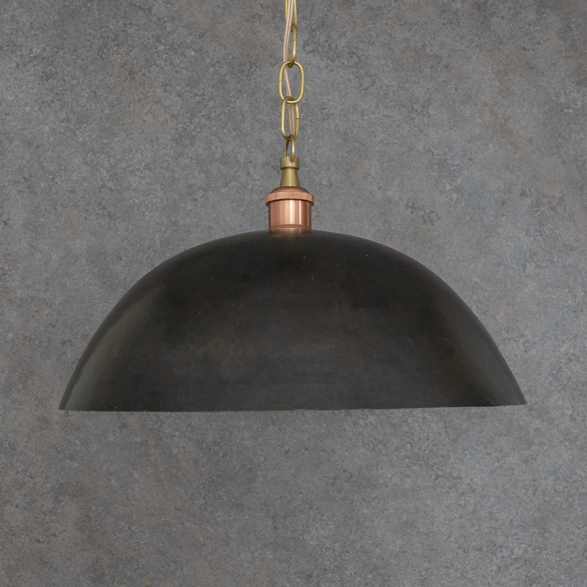 Vintage Oiled Brass Dome Pendant – Hand-Hammered Brass Interior Hanging Light alternate view 6