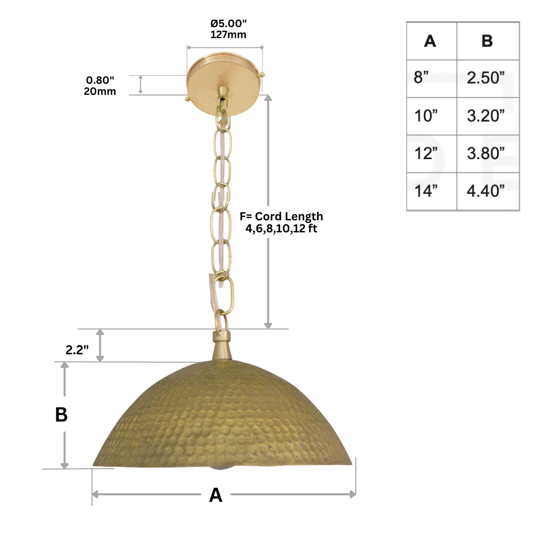 Weathered Antique Brass Dome Pendant - Hammered Moroccan Brass Light alternate view 11