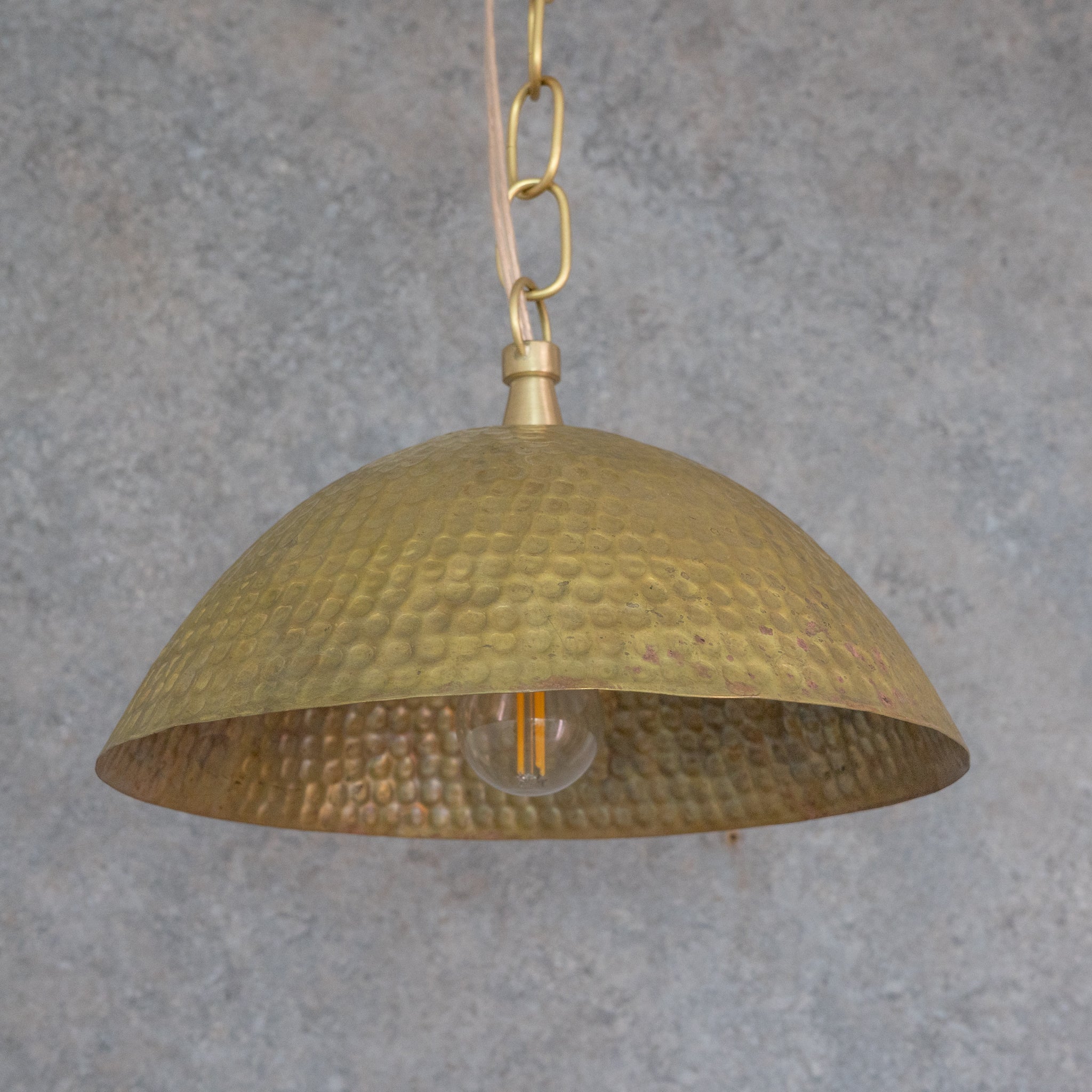 Weathered Antique Brass Dome Pendant - Hammered Moroccan Brass Light alternate view 3