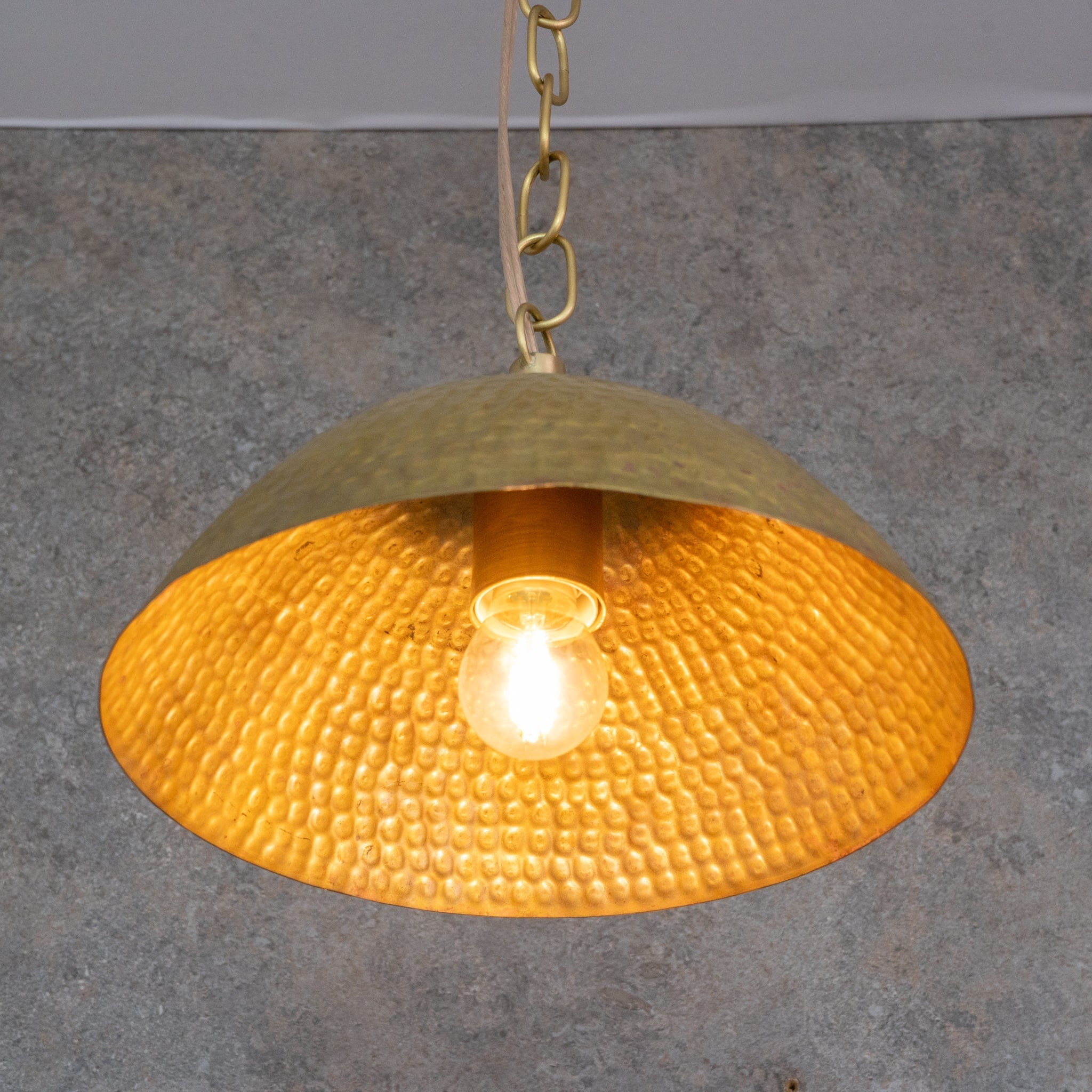 Weathered Antique Brass Dome Pendant - Hammered Moroccan Brass Light alternate view 7