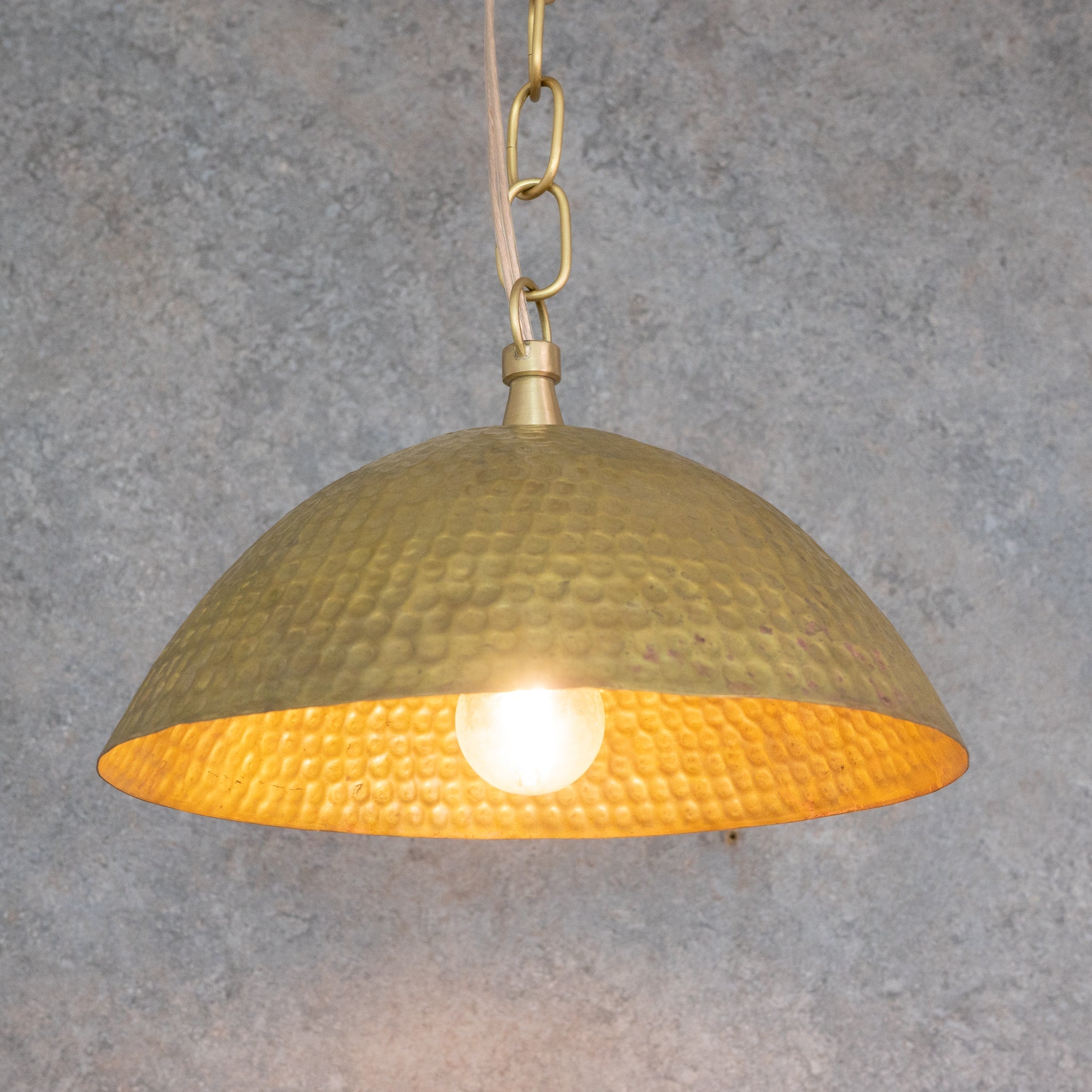 Weathered Antique Brass Dome Pendant - Hammered Moroccan Brass Light alternate view 6