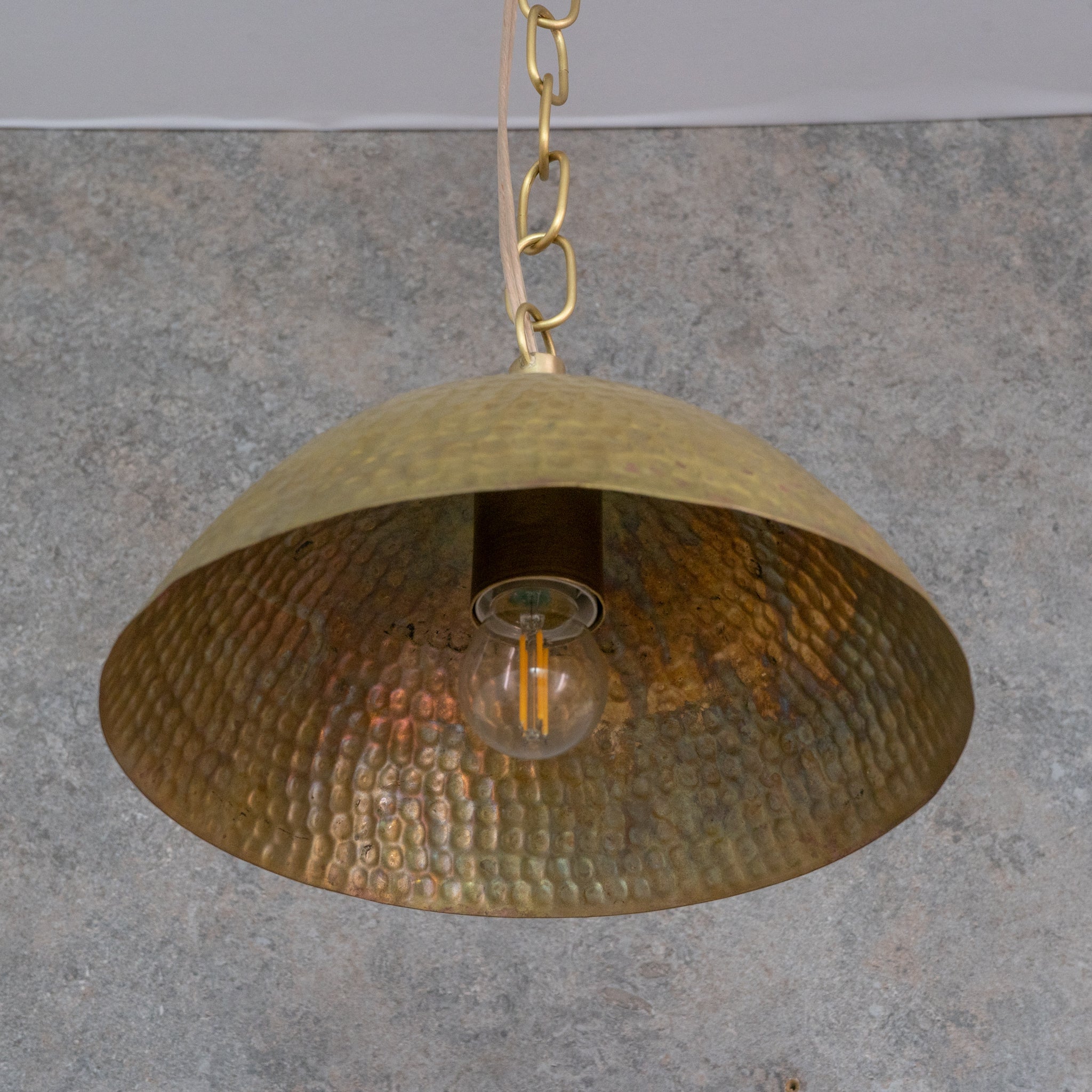 Weathered Antique Brass Dome Pendant - Hammered Moroccan Brass Light alternate view 8